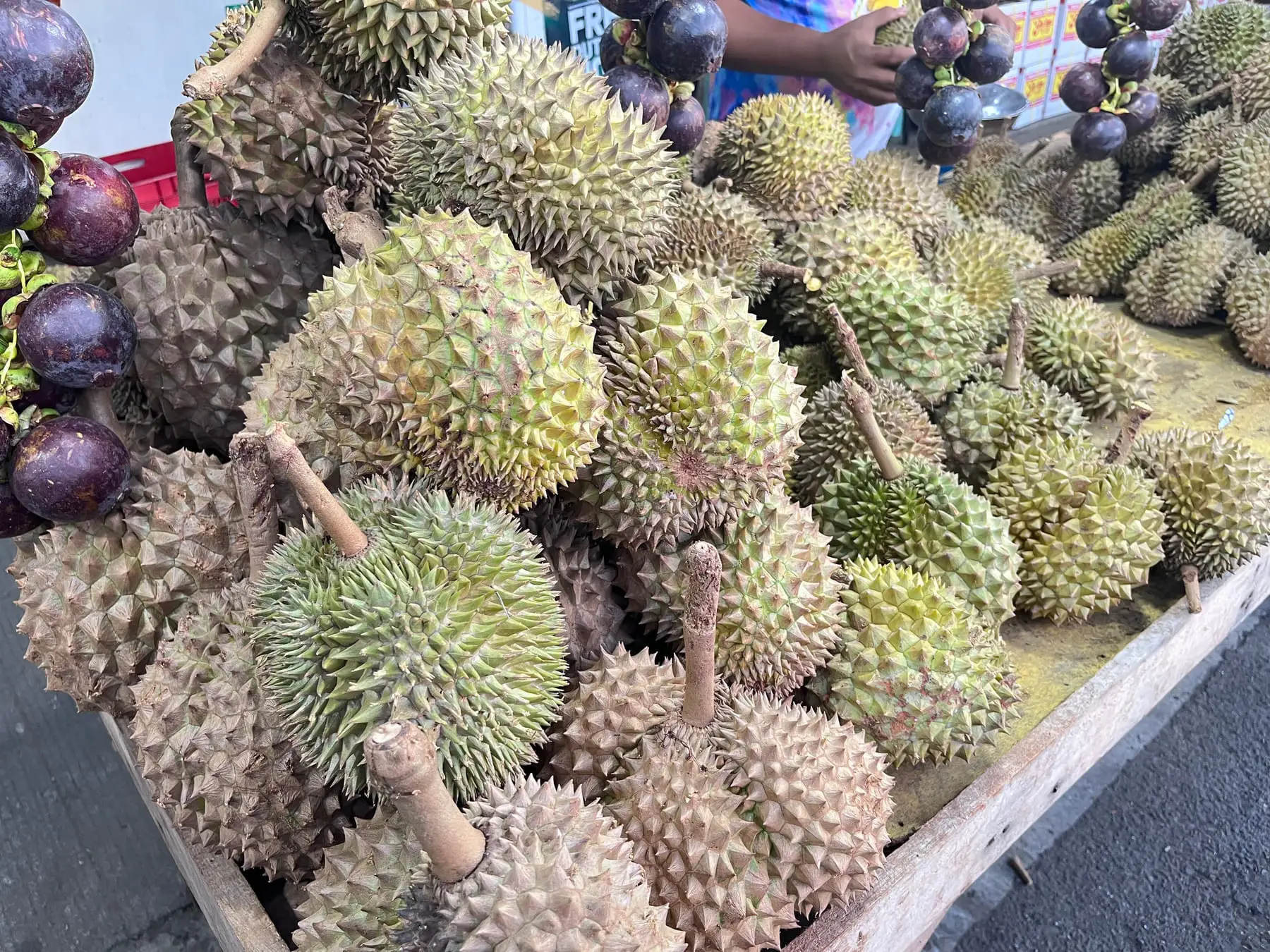 Durian for sale at a fruit stand in Davao City